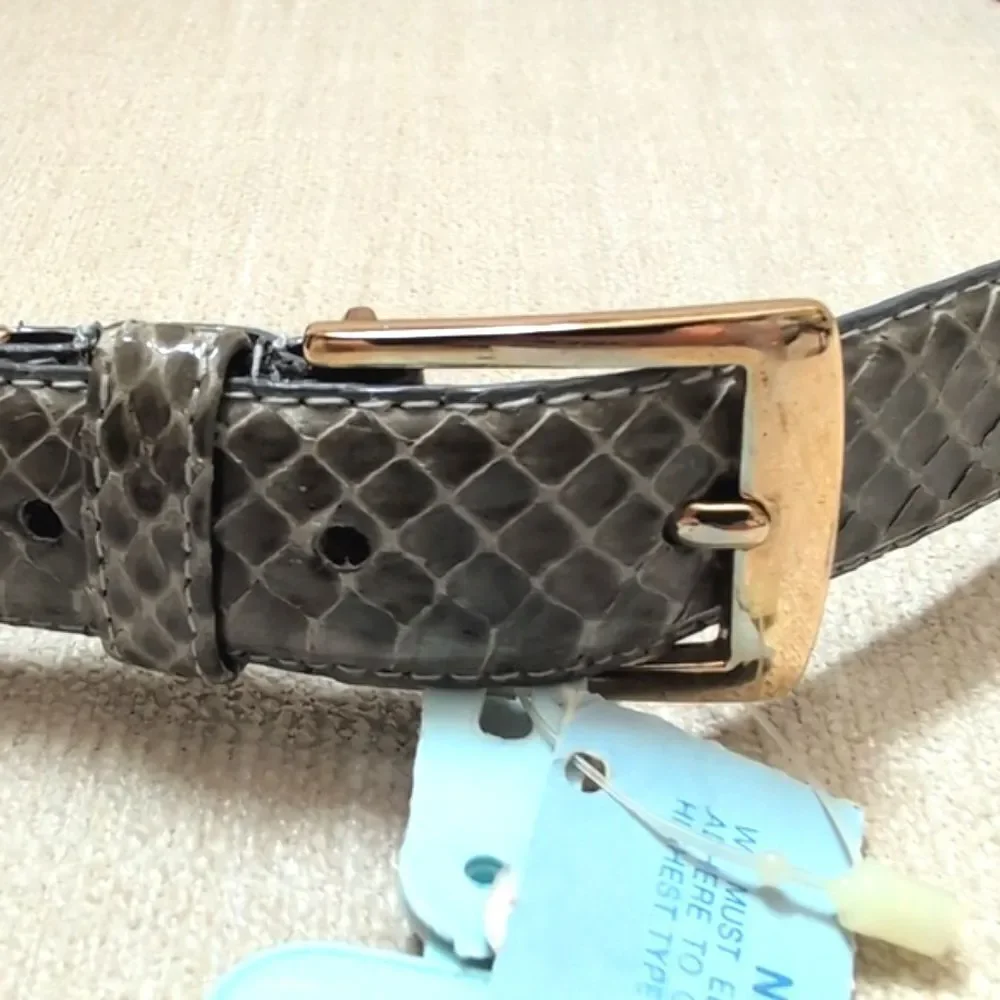 Vintage NWT Classic Green Snakeskin Leather Women's Belt Solid Brass Buckle